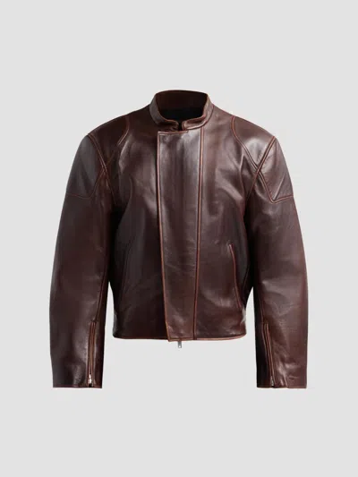 Helmut Lang Men's Leather Moto Jacket In Saddle
