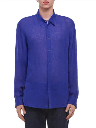 Helmut Lang Relaxed Fit Linen Gauze Button-up Shirt In Blue
