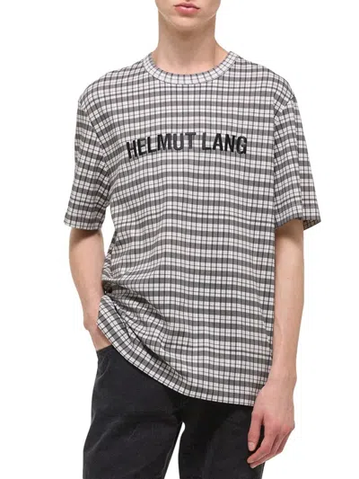 HELMUT LANG MEN'S LOGO PLAID CREWNECK T-SHIRT