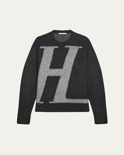 Helmut Lang Men's Maxi-monogram Jacquard Brushed Crewneck Sweater In Gray