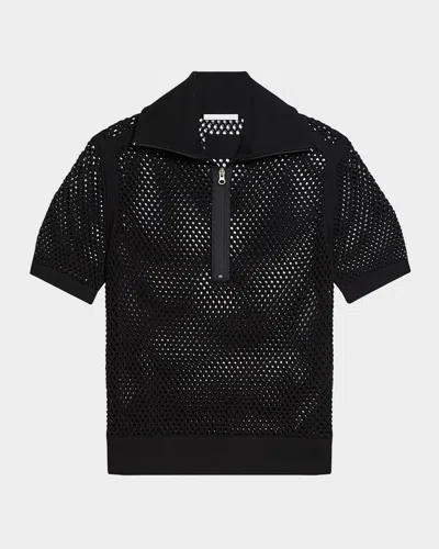 HELMUT LANG MEN'S MESH QUARTER-ZIP POLO SHIRT