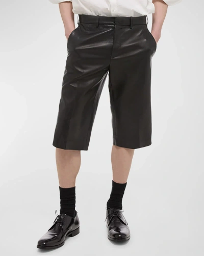 Helmut Lang Men's Nappa Leather Zip-hem Shorts In Black