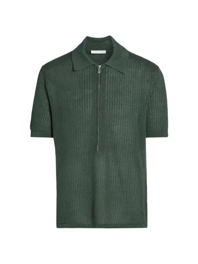 Helmut Lang Men's Nino Linen Rib-knit Half-zip Polo Sweater In Green