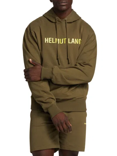 Helmut Lang Outer Space Logo Hooded Cotton Sweatshirt In Olive