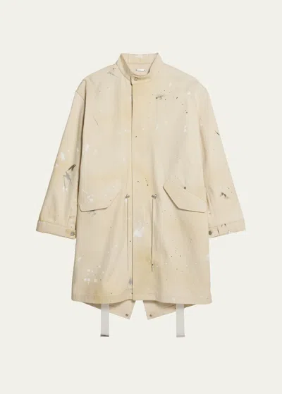 Helmut Lang Men's Paint Splatter Denim Parka In Ecru Painter