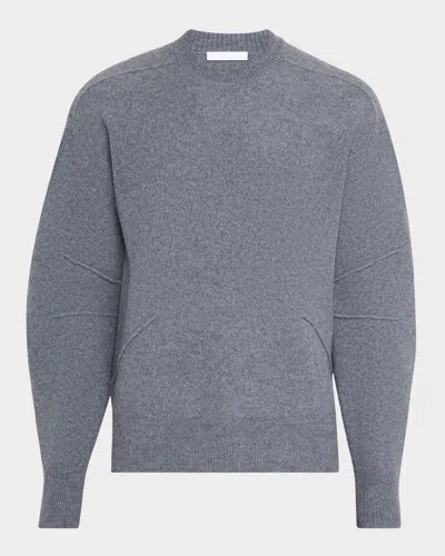 Helmut Lang Men's Pintuck Seam Boiled Wool Crewneck Sweater In Gray