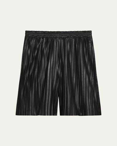 Helmut Lang Pleated Leather Shorts In Black