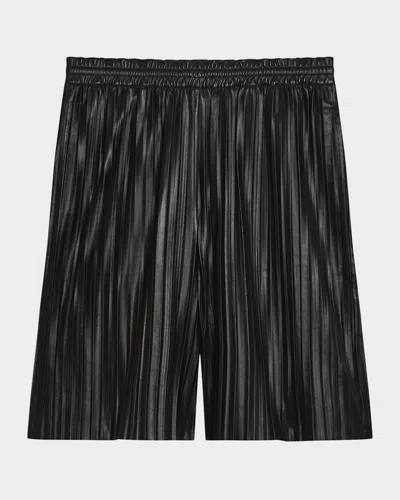 Helmut Lang Pleated Leather Shorts In Black