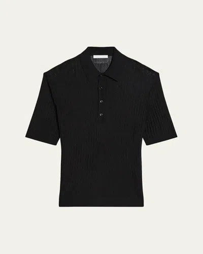 HELMUT LANG MEN'S POINTELLE RIB KNIT POLO SHIRT