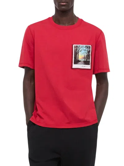 Helmut Lang Men's Postcard Cotton Crewneck T-shirt In Burgundy