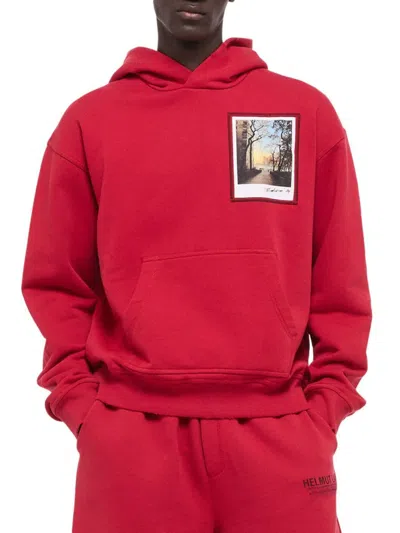 Helmut Lang Men's Postcard Cotton Hoodie In Burgundy