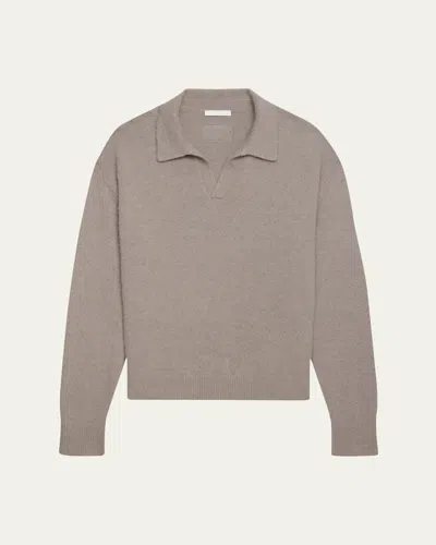 Helmut Lang Brushed Open Collar Polo Sweater In Gray