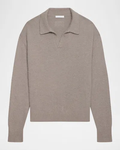 Helmut Lang Brushed Open Collar Polo Sweater In Gray