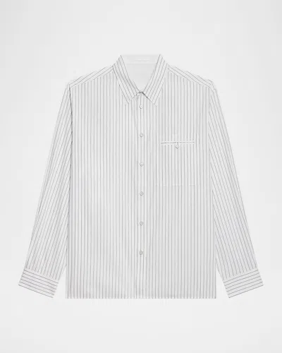 Helmut Lang Men's Relaxed-fit Hairline Stripe Button-down Shirt In White