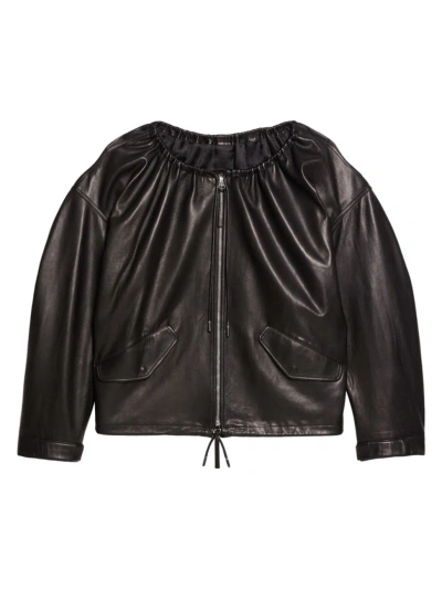 Helmut Lang Men's Ruched Leather Jacket In Black