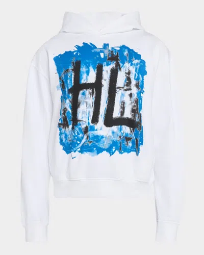Helmut Lang Blue Scribble Hoodie In White