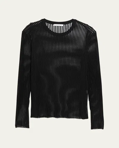 Helmut Lang Men's Sheer Vertical Ribbed Top In Black
