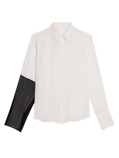 Helmut Lang Colorblocked Silk Button-up Shirt In White Black Combo