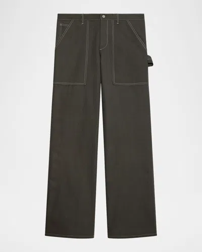 Helmut Lang Men's Twill Straight-leg Contrast Stitch Utility Pants In Black