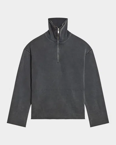 HELMUT LANG MEN'S WASHED QUARTER-ZIP OVERSIZED SWEATSHIRT