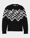 Helmut Lang Men's Wool Knit Monogram Fair Isle Crewneck Sweater In Black