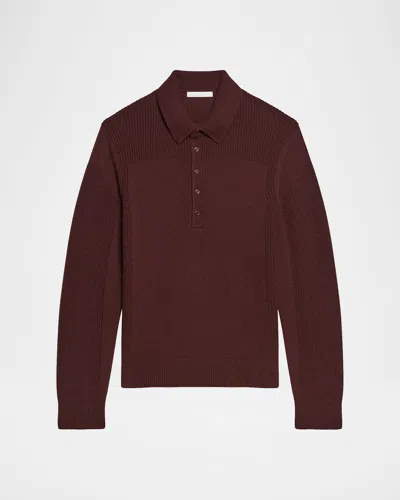 Helmut Lang Men's Wool Knit Polo Sweater In Burgundy