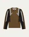 Helmut Lang Wool Geometric Sweater In Bk/ivy/cgn