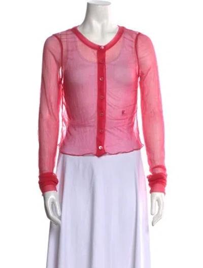 Pre-owned Helmut Lang Mesh Crew Neck Button-up Top In Pink