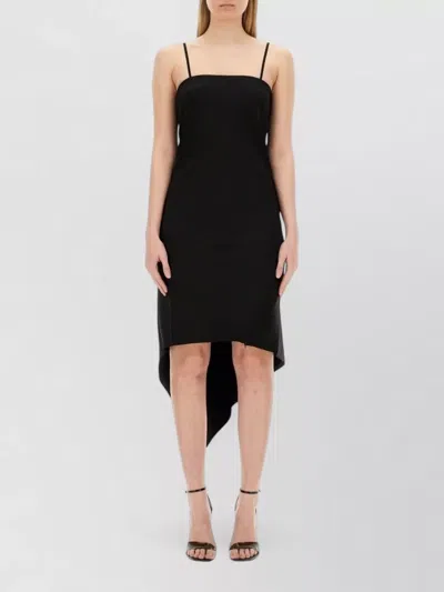 Helmut Lang Midi Dress Scarf Hem Spaghetti Straps In Black