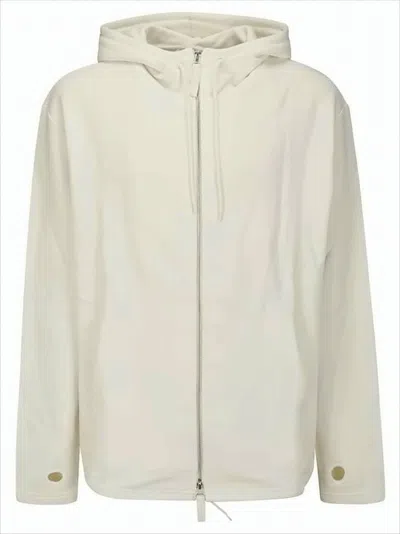 Helmut Lang Minimalist Hooded Sweatshirt With Full Zip Closure In White