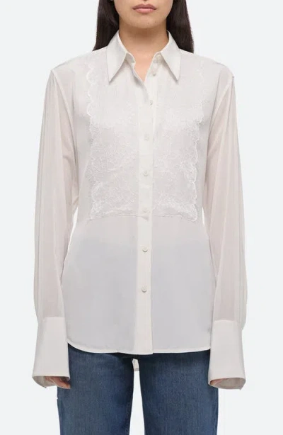 Helmut Lang Mixed Media Lace Button-up Shirt In White - 100