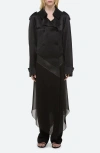 Helmut Lang Mixed Media Scarf Detail Silk Trench Coat In Black