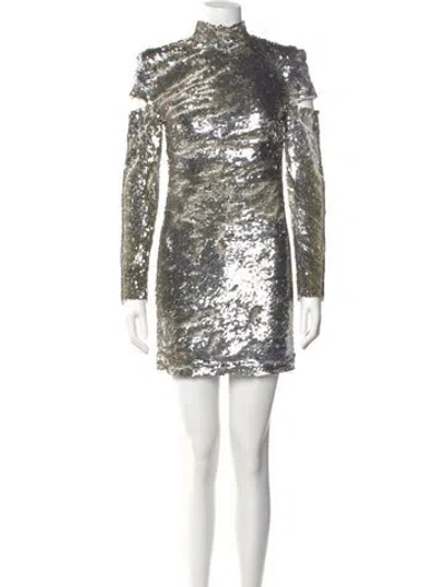 Pre-owned Helmut Lang Mock Neck Mini Dress In Silver