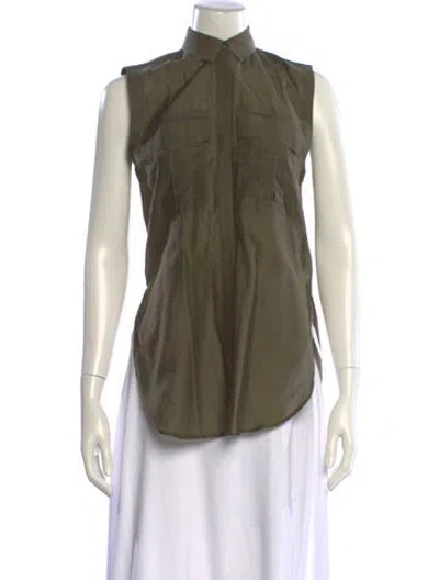 Pre-owned Helmut Lang Mock Neck Sleeveless Button-up Top In Green