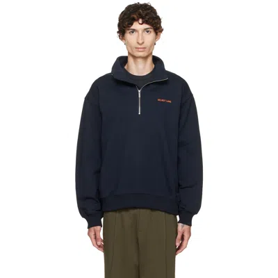 Helmut Lang Quarter Zip Cotton Logo Sweater In Blue