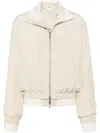 Helmut Lang Convertible Layered Crepe De Chine And Satin-twill Bomber Jacket In Brown