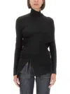 Helmut Lang Draped Stretch-lyocell Jersey Turtleneck Top In Black