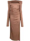 Helmut Lang One-shoulder Ruched Stretch-jersey Midi Dress In Brown