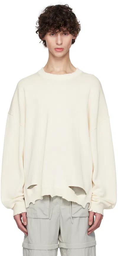 Helmut Lang Off-white Distressed Sweater In Ivory - C05