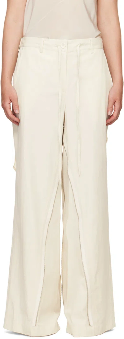 Helmut Lang Gusset Hose Mit Weitem Bein Aus Twill Aus Einer Baumwollmischung Mit Reissverschlussdetails In Neutral