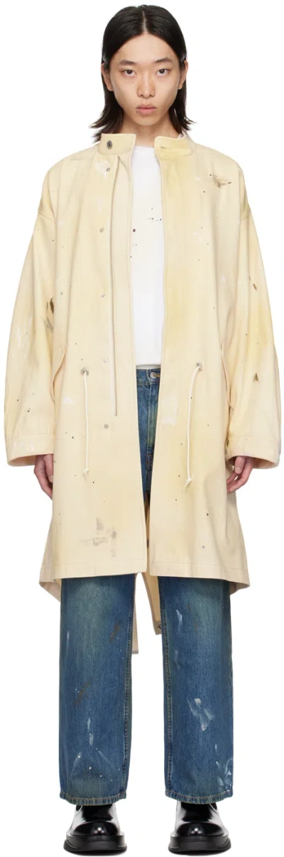 Helmut Lang Men's Paint Splatter Denim Parka In Ecru Painter