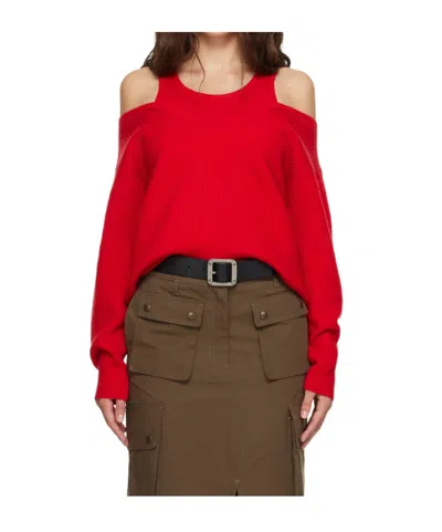 Helmut Lang Off-the-shoulder Knit Top In Red