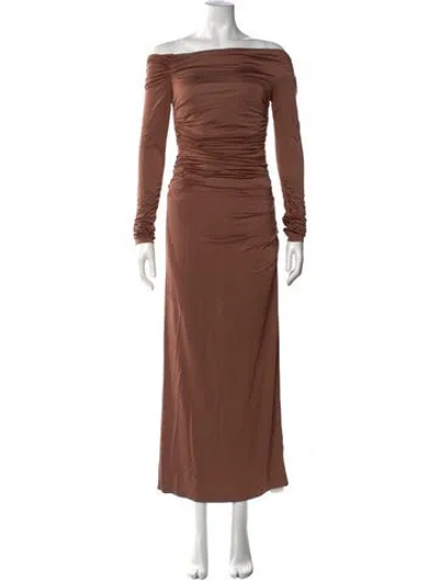 Pre-owned Helmut Lang Off-the-shoulder Long Dress In Brown