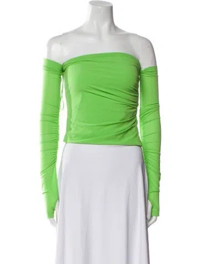 Pre-owned Helmut Lang Off-the-shoulder Long Sleeve Crop Top In Green