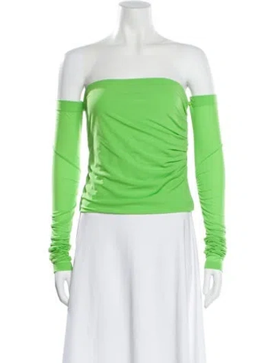 Pre-owned Helmut Lang Off-the-shoulder Long Sleeve Top In Green