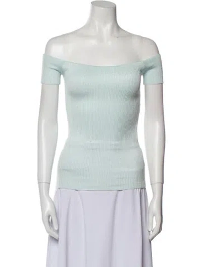 Pre-owned Helmut Lang Off-the-shoulder Short Sleeve Top In Green