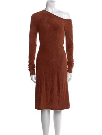 Pre-owned Helmut Lang One-shoulder Knee-length Dress In Brown