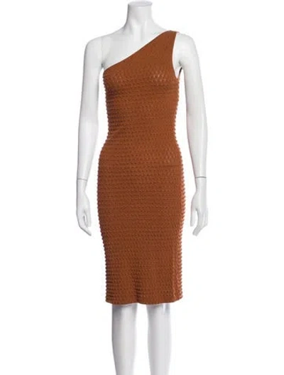 Pre-owned Helmut Lang One-shoulder Knee-length Dress In Brown