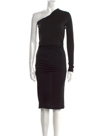Pre-owned Helmut Lang One-shoulder Midi Length Dress In Black
