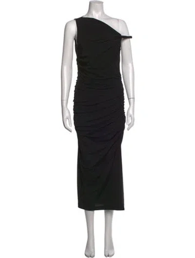 Pre-owned Helmut Lang One-shoulder Midi Length Dress In Black